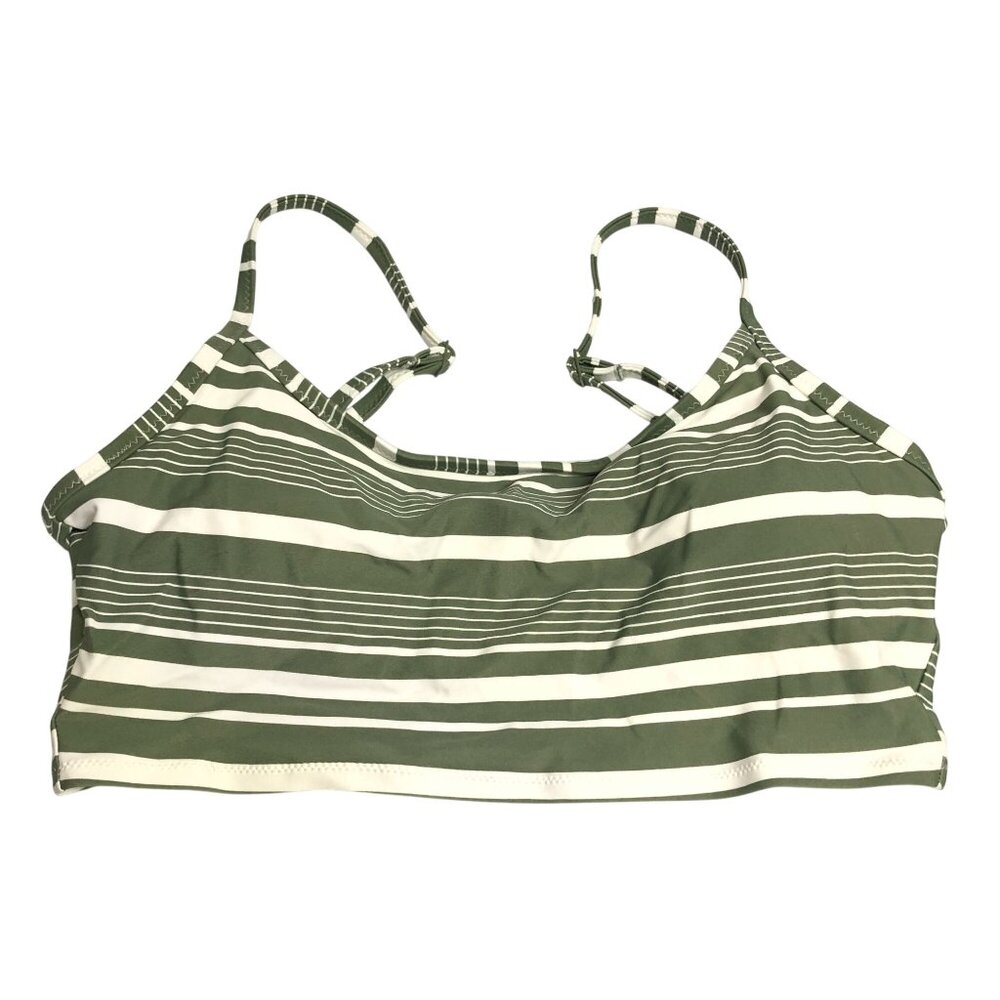 Aerie Bikini Top Scoop Neck Shelf Bra Longline Striped Olive Green White S